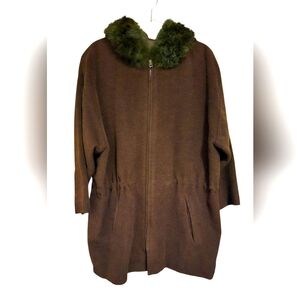Peruvian Connection XL Brown Alpaca And Wool Fur Coat